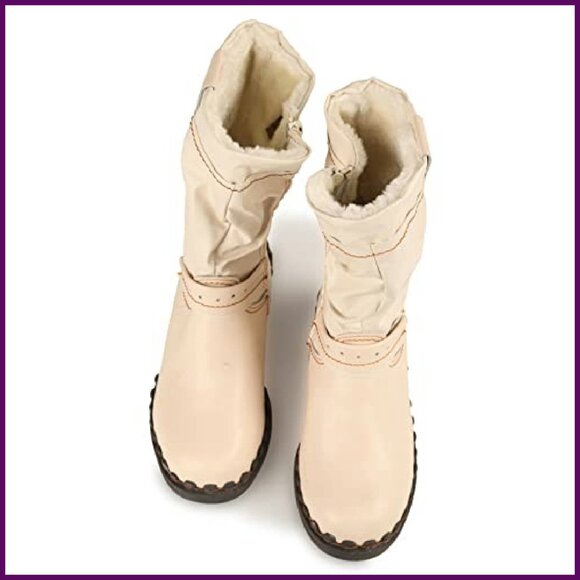 Women's Faux Leather Winter Boots with Faux Fur Lining Side Zipper - Picture 6 of 6